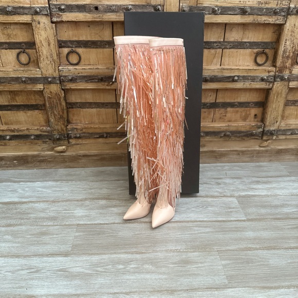 ELISABETTA FRANCHI Mesh & Leather Boots US7 UK4 EU37 Pink Sequins